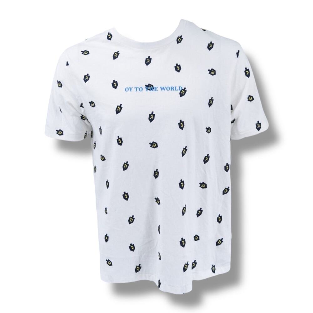 Hannukah Oy To The World Dreidels AOP Denim & Flower New Large Ricky Singh Shirt